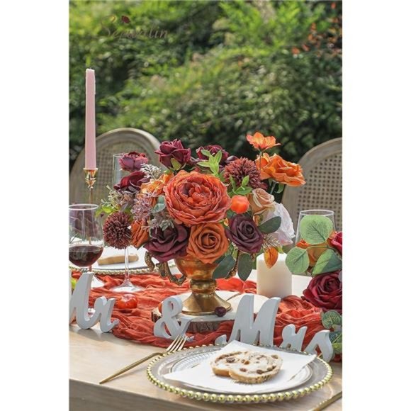 Artificial Flowers Silk Flower Cake Flowers Fake Roses Orange Burgundy Flowers - Picture 4 of 6